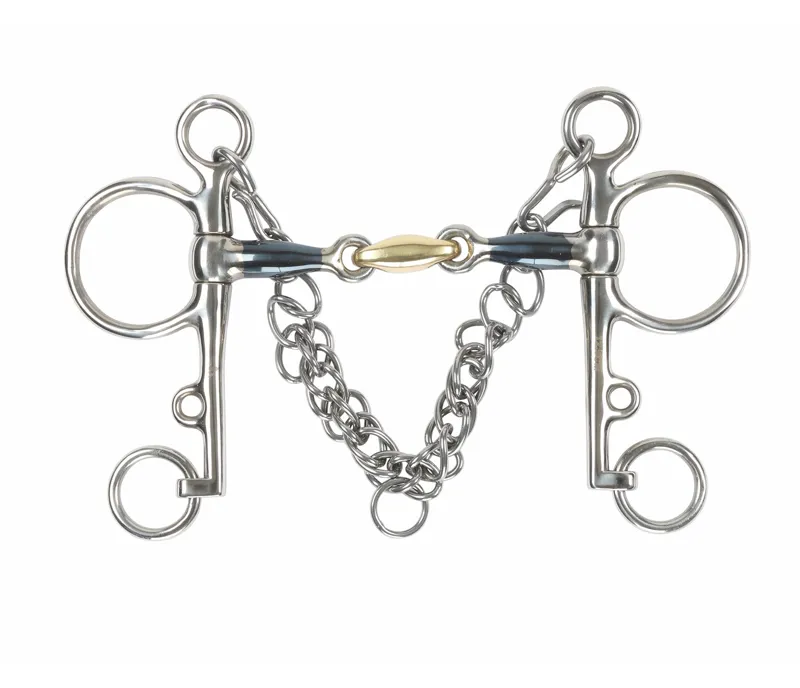 Shires Blue Sweet Iron Pelham Bit with Brass Lozenge in BLUESWT