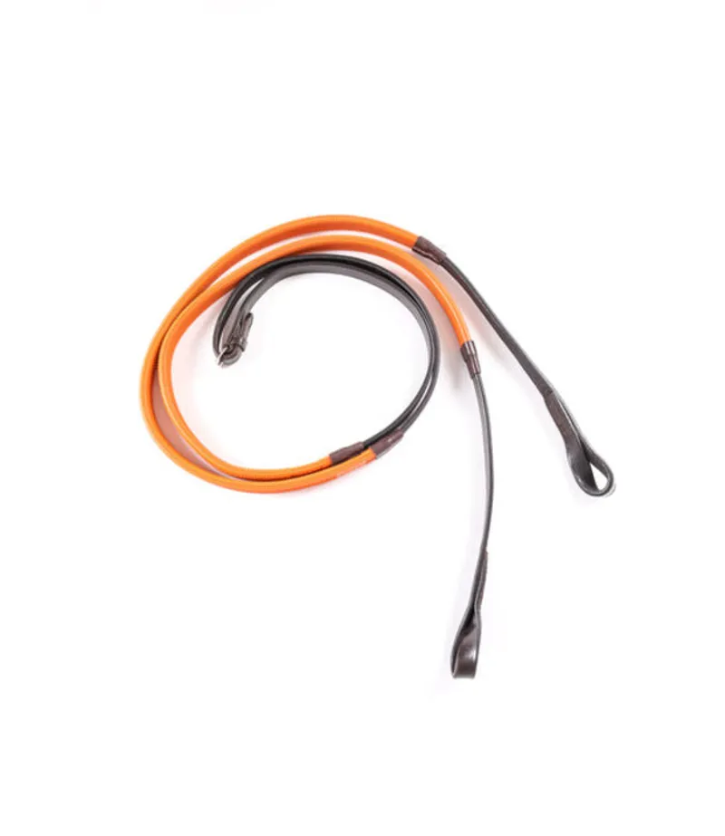 Breeze Up Leather Loop End Reins Brown w Orange Grip