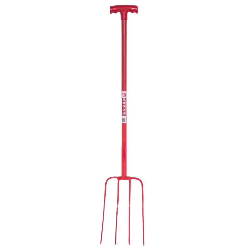 Red Gorilla 4 Prong T-Handle Manure Fork in Red