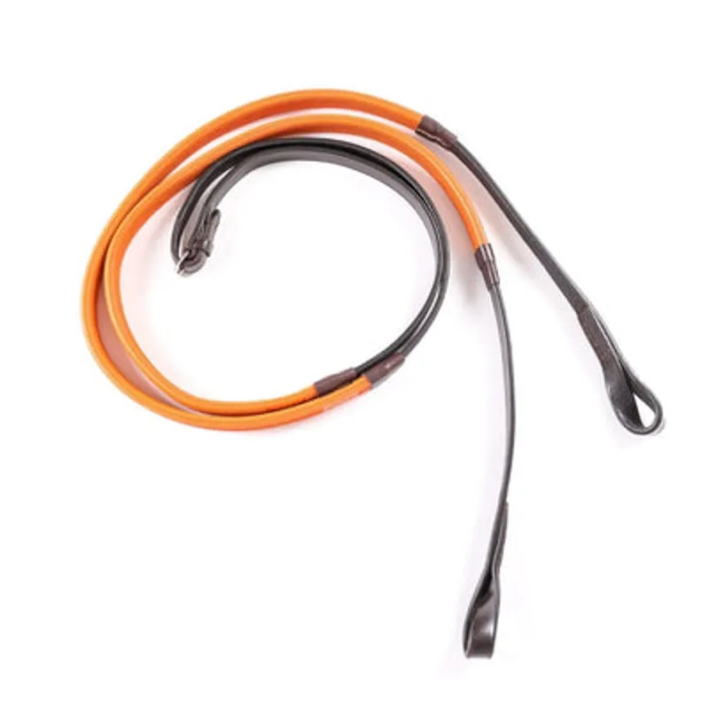 Breeze Up Leather Loop End Reins Black w Orange Grip