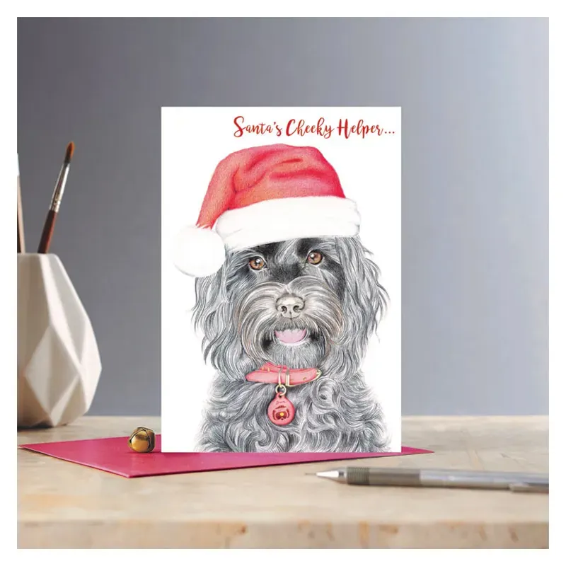Deckled Edge Christmas Card - Santa's Cheeky Helper