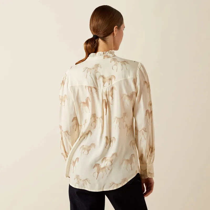 Ariat Wms Cricklade Blouse Watercolour Horse Print-2