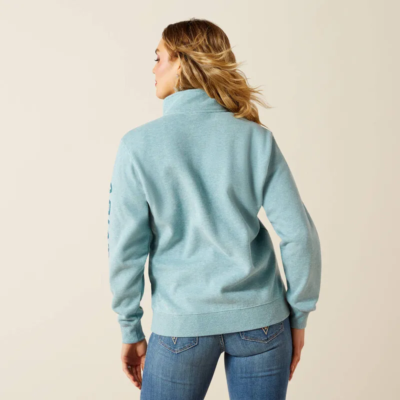 Ariat Wms Foundation Logo 1/2 Zip Sweat Teal Heather-1