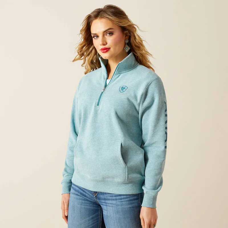 Ariat Wms Foundation Logo 1/2 Zip Sweat Teal Heather