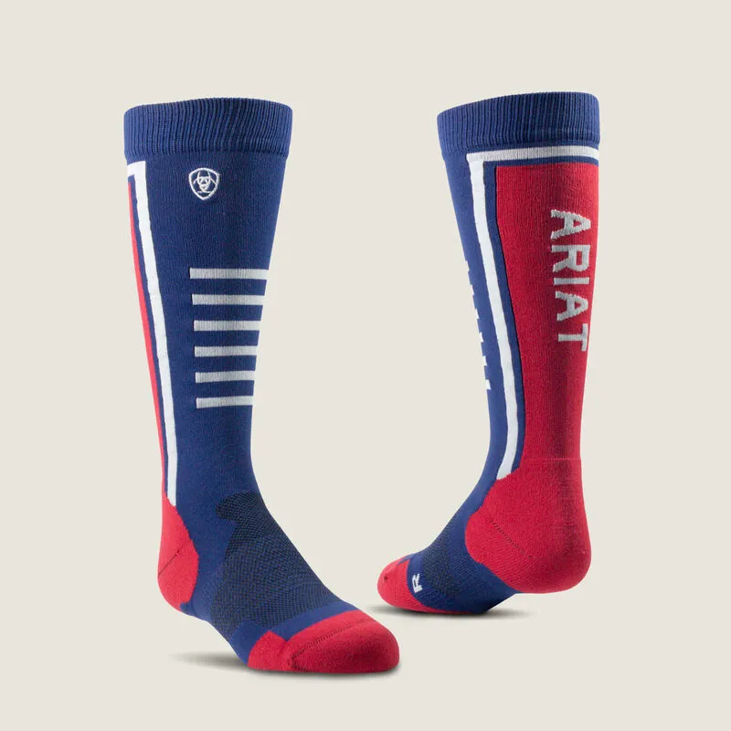 Ariat Yth Ariattek Slimline Sock Navy/Red