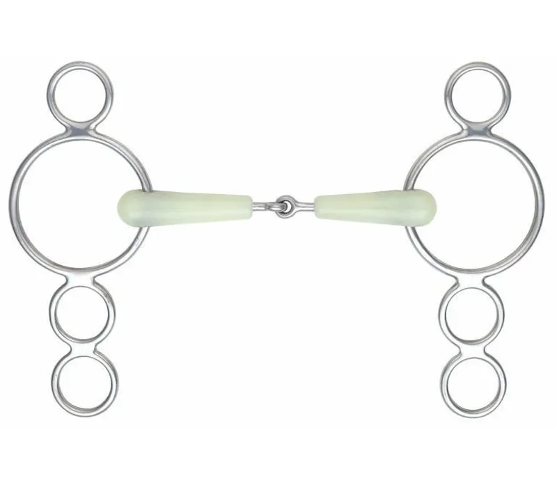 Shires Equikind Jointed 3 Ring Dutch Gag bit in PALGRN