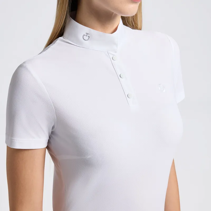 Cavalleria Toscana Womens Competition Shirt in Technical Jersey with Buttons White-2