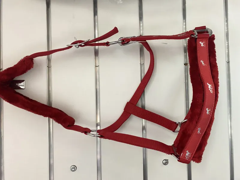 Shires Adjustable Nylon Fleece Headcollar Red