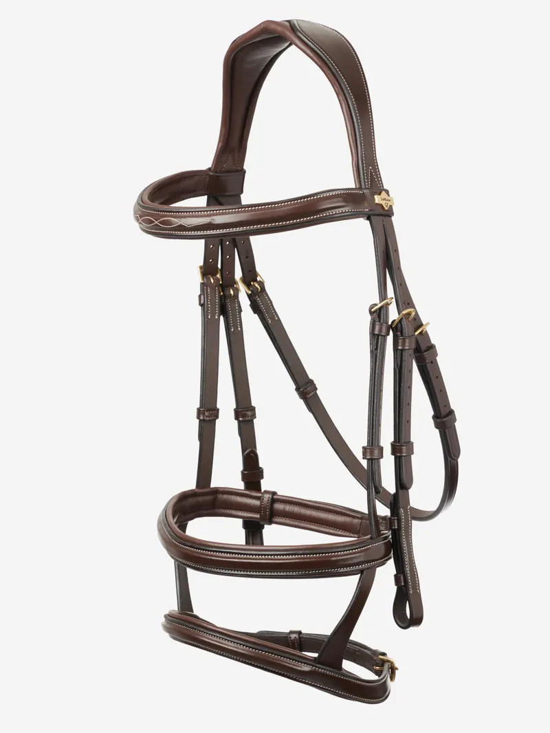 Le Mieux Kudos Double Noseband Bridle Havana/Brass-1