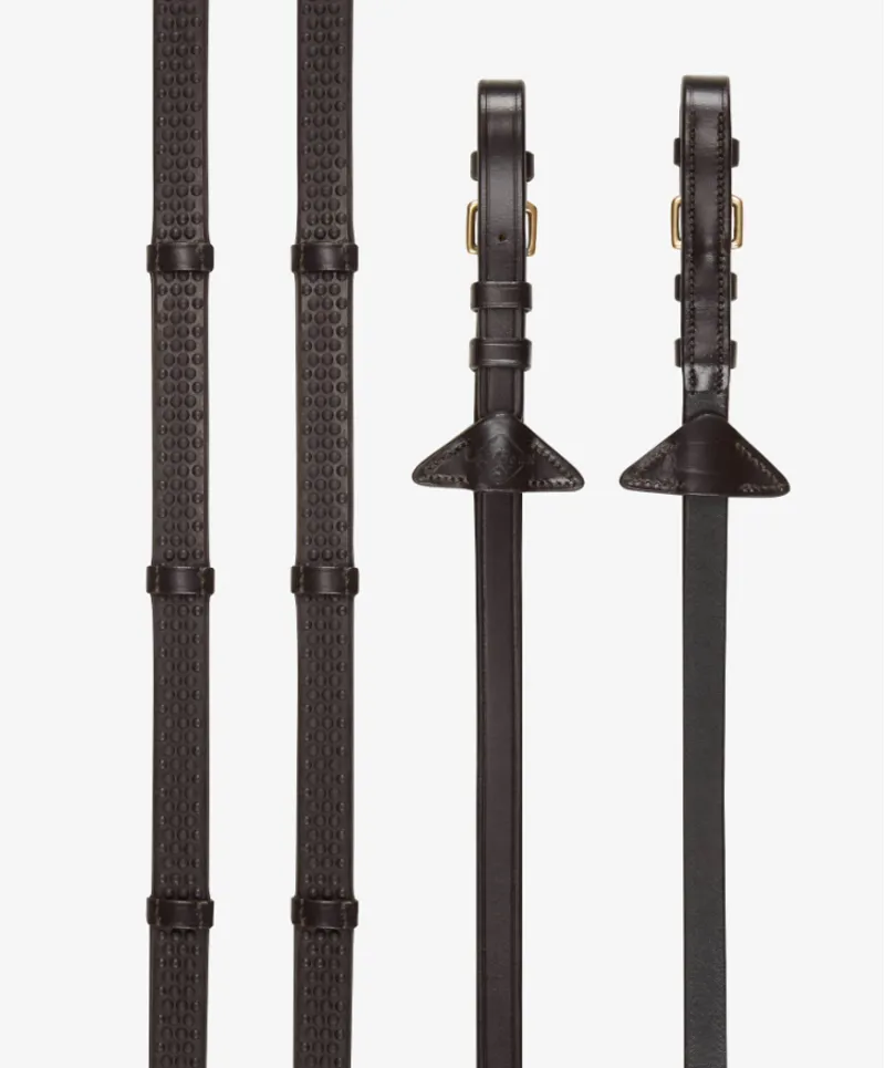 Soft Rubber Reins With Stoppers Brown/Brass