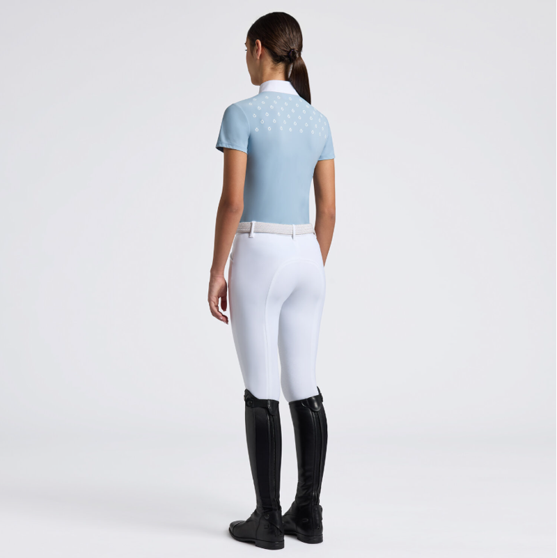 Cavalleria Toscana Girls Short-Sleeve Competition Shirt with CT Logo Print Blue Fog-1