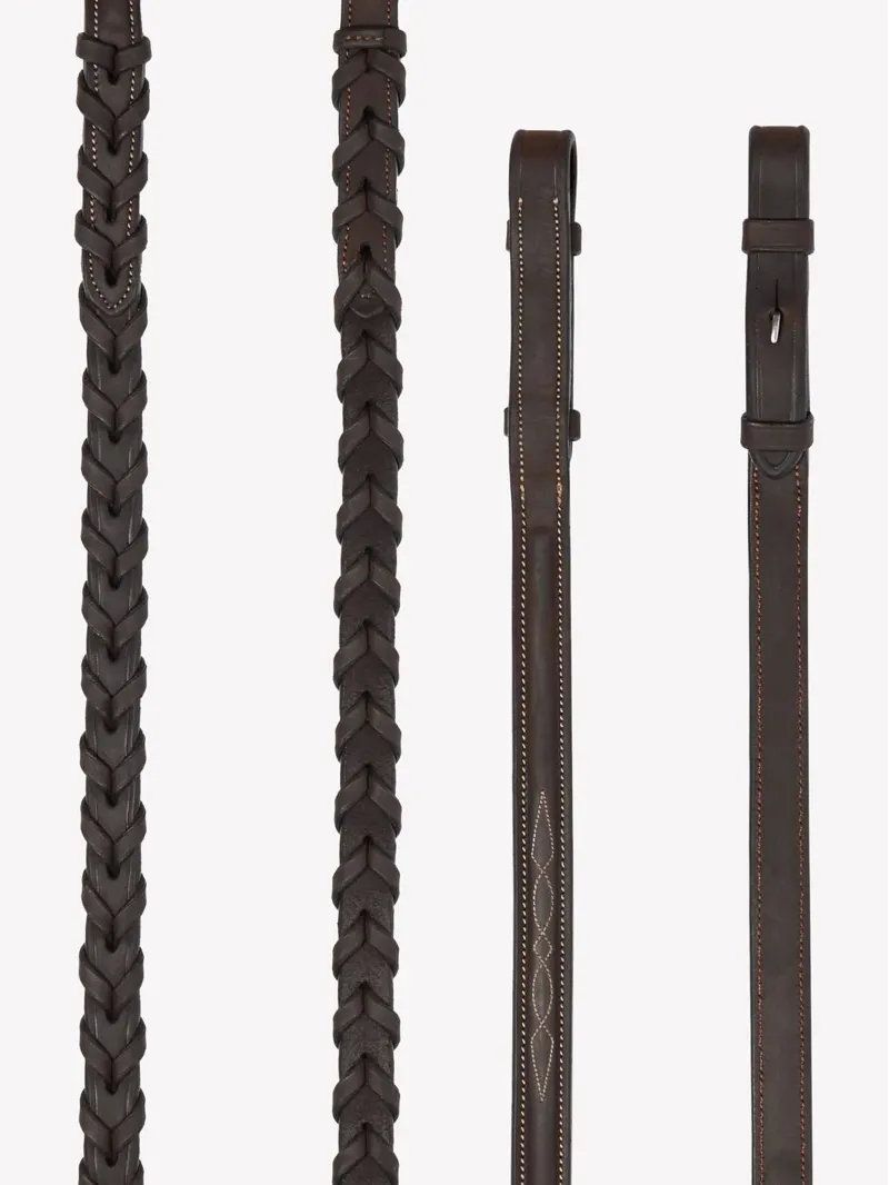 Le Mieux Hunter Laced Reins with Stitching Havana/Silver