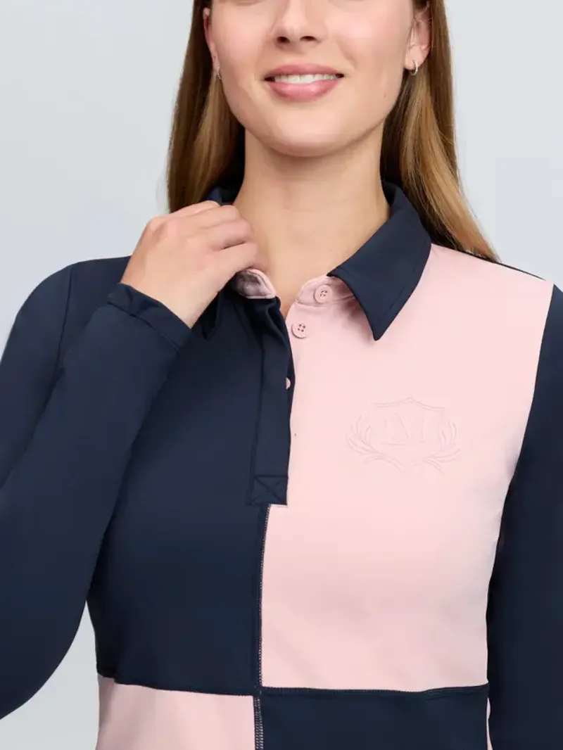 LeMieux Harlequin Rugby Shirt Base Layer Petal/Navy-1