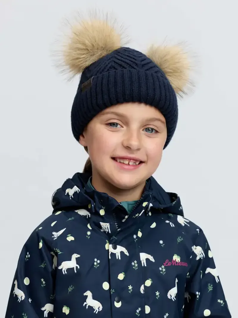 Mini Double Pom Beanie Navy