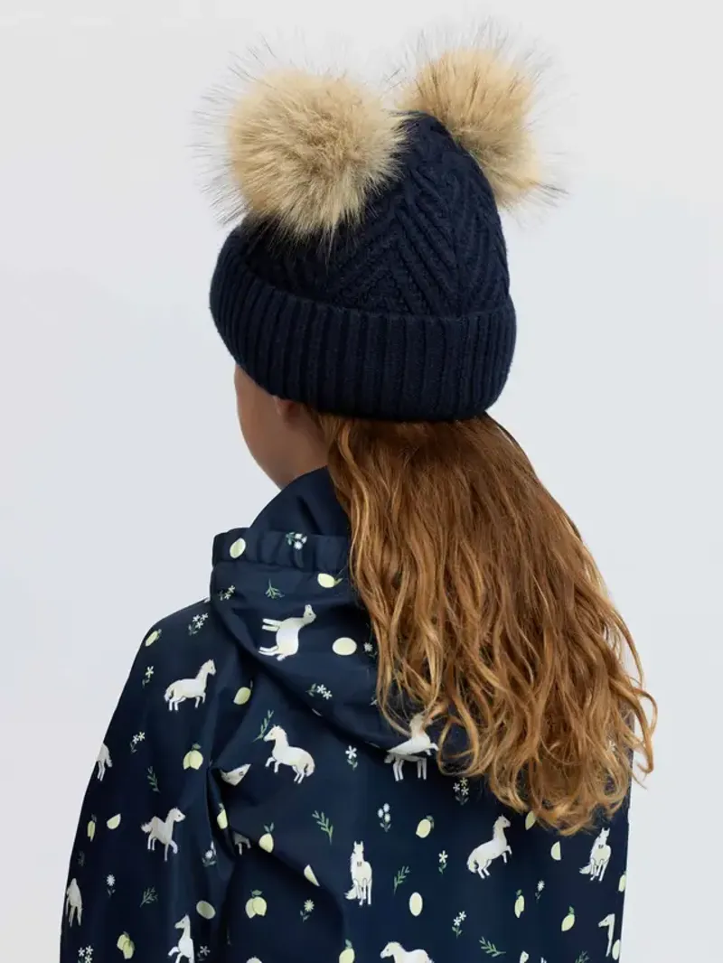 Mini Double Pom Beanie Navy-1