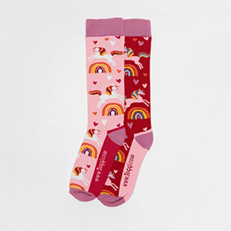 Womens Pretty Unicorn Socks 2 pack Pink/Red One Size 4-8